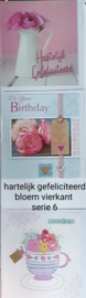 3 stuks wenskaart vierkant ( B) hartelijk gefeliciteerd bloem met envelop keuze uit 8 series klik hier voor de andere series