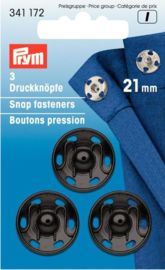 Prym 341172 Drukkers zwart 21 mm. (krt)