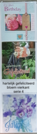 3 stuks wenskaart vierkant ( B) hartelijk gefeliciteerd bloem met envelop keuze uit 8 series klik hier voor de andere series