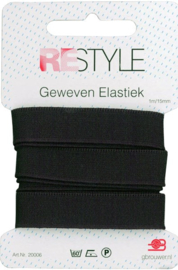 Restyle geweven elastiek zwart 1m/15mm