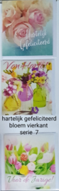 3 stuks wenskaart vierkant ( B) hartelijk gefeliciteerd bloem met envelop keuze uit 8 series klik hier voor de andere series