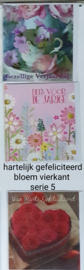 3 stuks wenskaart vierkant ( B) hartelijk gefeliciteerd bloem met envelop keuze uit 8 series klik hier voor de andere series