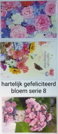 3 stuks  wenskaart hartelijk gefeliciteerd bloem met envelop keuze uit 10 series klik hier voor de andere series