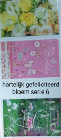 3 stuks  wenskaart hartelijk gefeliciteerd bloem met envelop keuze uit 10 series klik hier voor de andere series