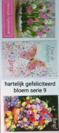 3 stuks  wenskaart hartelijk gefeliciteerd bloem met envelop keuze uit 10 series klik hier voor de andere series