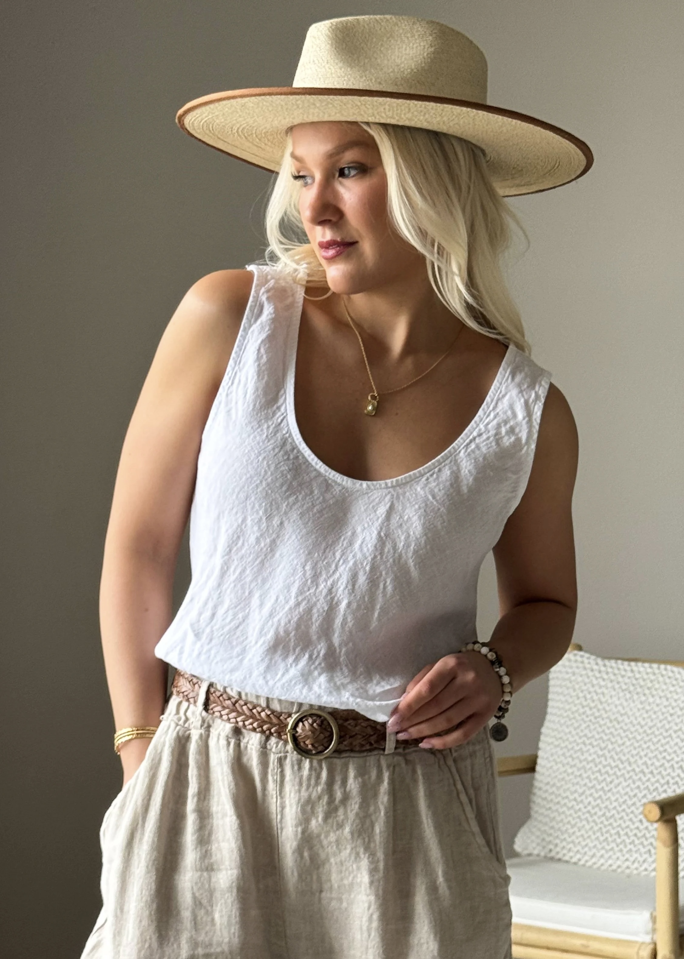 BYPIAS, BOHEMIANA LINNEN TOP LINA WHITE