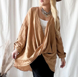 BYPIAS, BOHEMIANA  TWIST LINEN BLOUSE CARAMEL