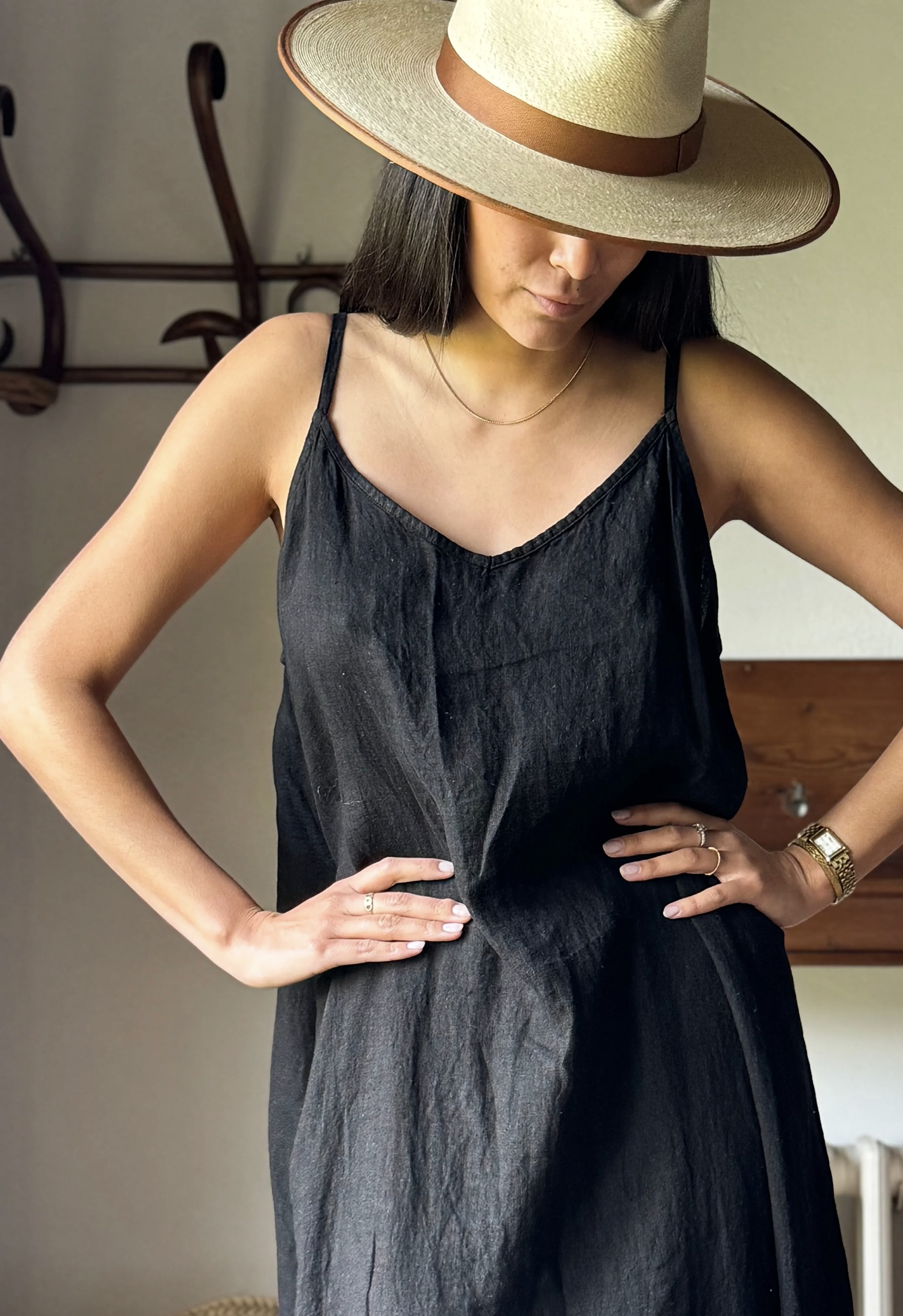BYPIAS,  BOHEMIANA JAMIE LINNEN DRESS BLACK