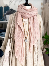 BYPIAS,  BOHEMIANA CROCHET MESH SCARF LIGHT PINK