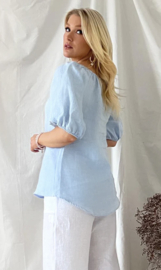 Bypias louise linnen blouse, oxfort blue