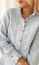 BYPIAS RUFFLE  LINEN SHIRT OXFORT BLUE