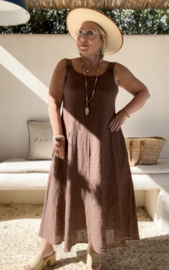 BOHIEMIANA. MADDALENA LINNEN DRESS BROWN
