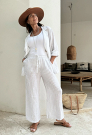 BYPIAS, BOHEMIANA HOLIDAY LINNEN BROEK BEIGE STRIPE