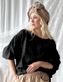 BYPIAS, BOHEMIANA DESIREE LINEN BLOUSE BLACK