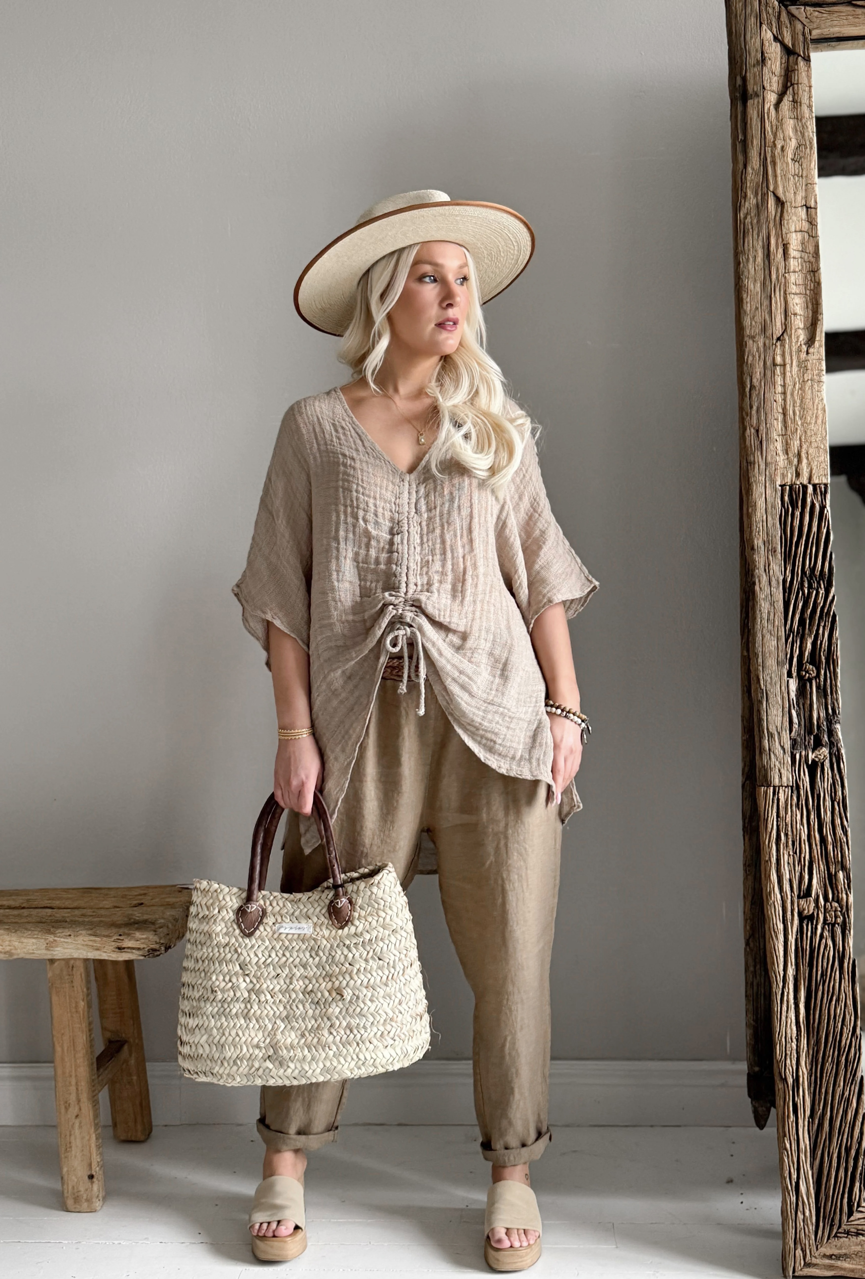 BYPIAS BOHEMIANA LINNEN BLOUSE AZURA NATUREL