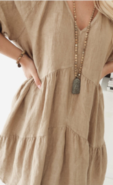 BYPIAS BOHEMIANA CALLIE LINEN DRESS, CAMEL