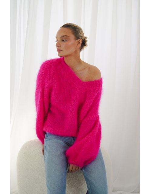 TWNS ENGELWOOD V-NECK FLUFFY TRUI NEON PINK
