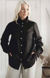 BYPIAS RUFFLE  LINEN SHIRT BLACK