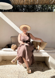 BOHIEMIANA. MADDALENA LINNEN DRESS BROWN
