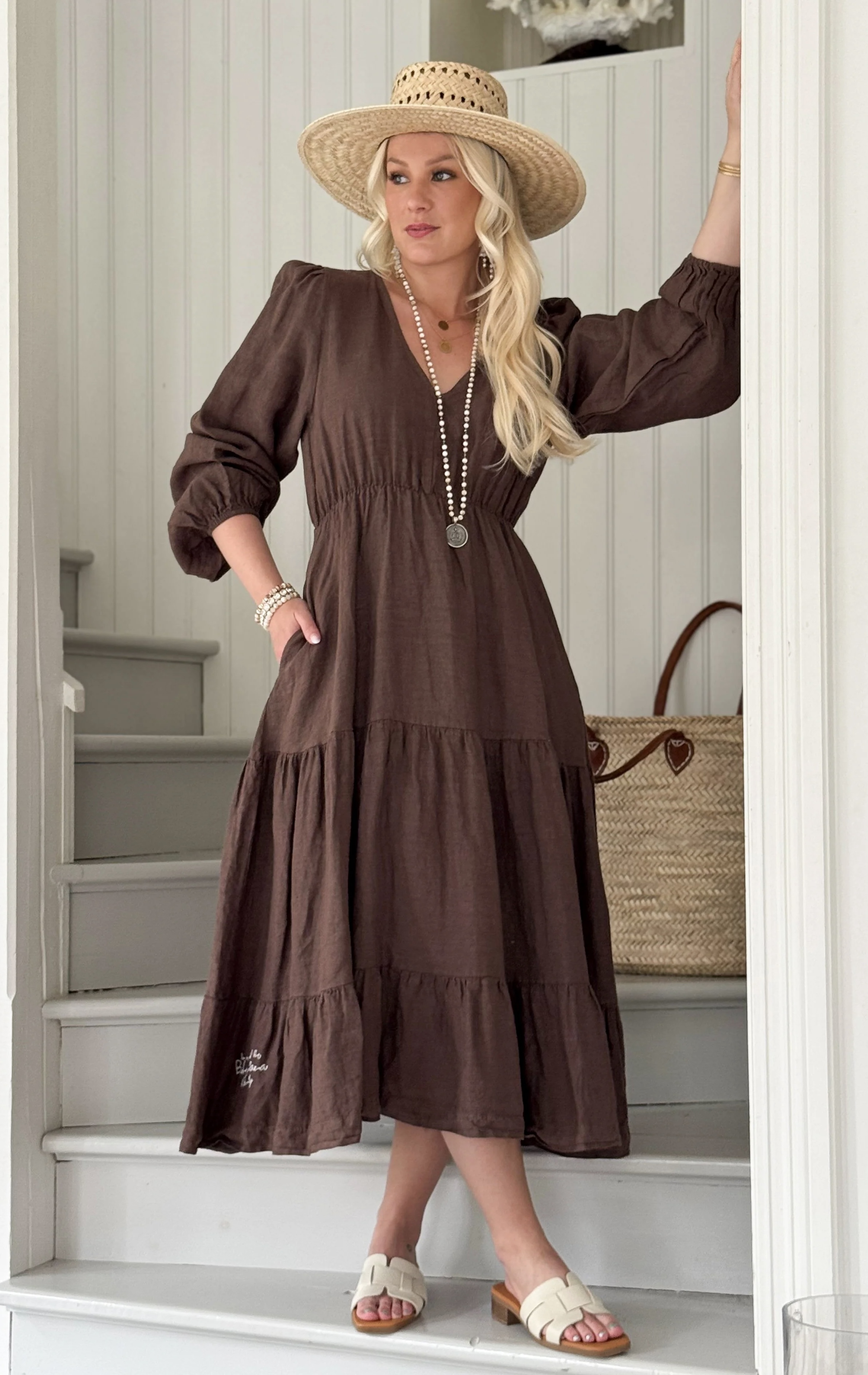 BYPIAS BOHIEMIANA LINNEN DRESS CHARLY COFFEE