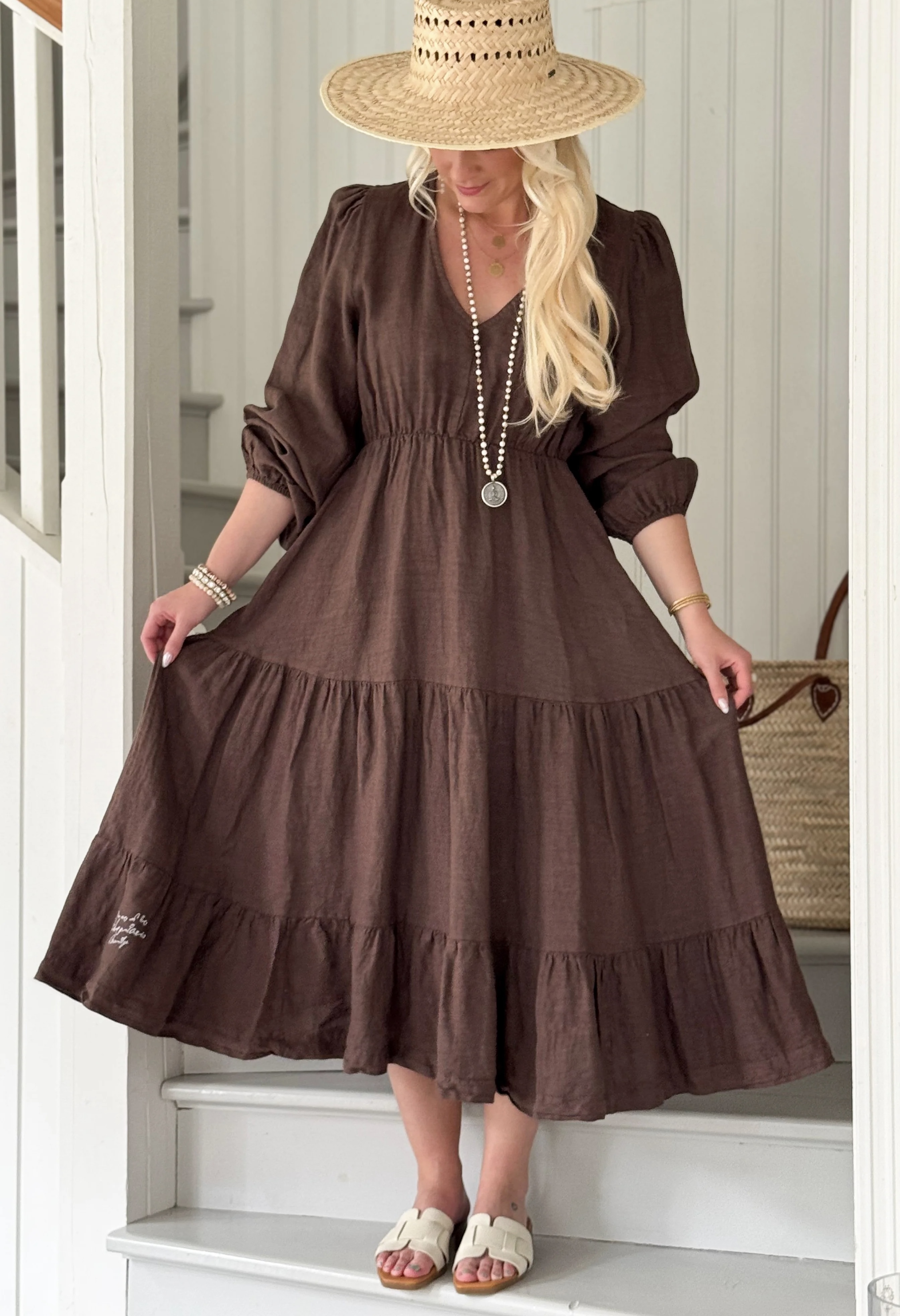 BYPIAS BOHIEMIANA LINNEN DRESS CHARLY COFFEE