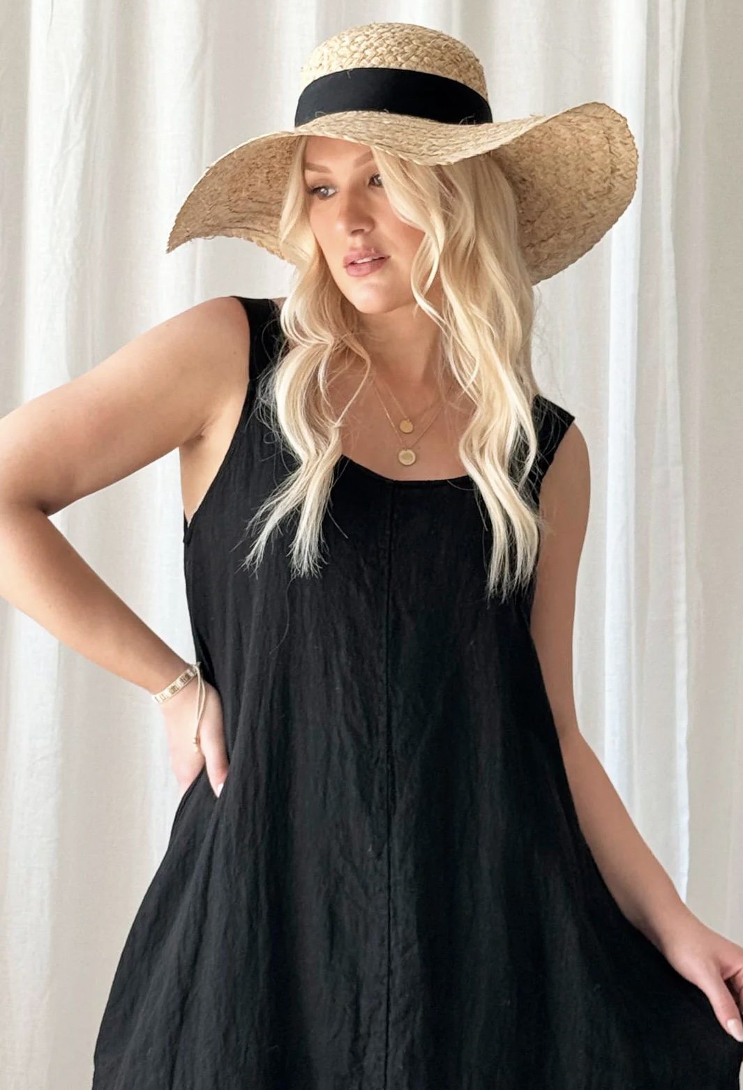 BOHIEMIANA. MADDALENA LINNEN DRESS BLACK
