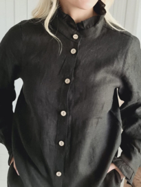 BYPIAS RUFFLE  LINEN SHIRT BLACK