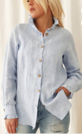 BYPIAS RUFFLE  LINEN SHIRT OXFORT BLUE