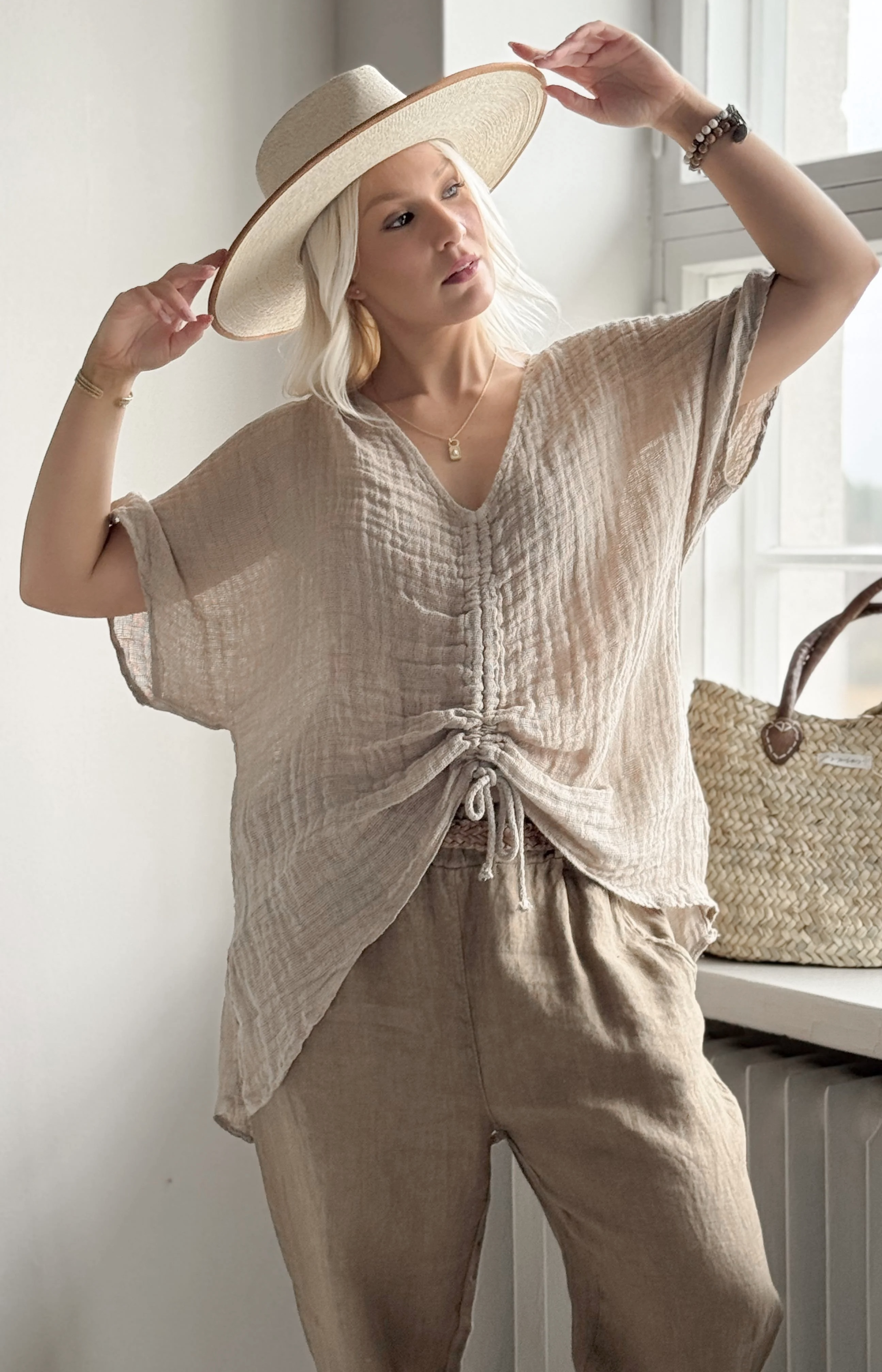 BYPIAS BOHEMIANA LINNEN BLOUSE AZURA NATUREL