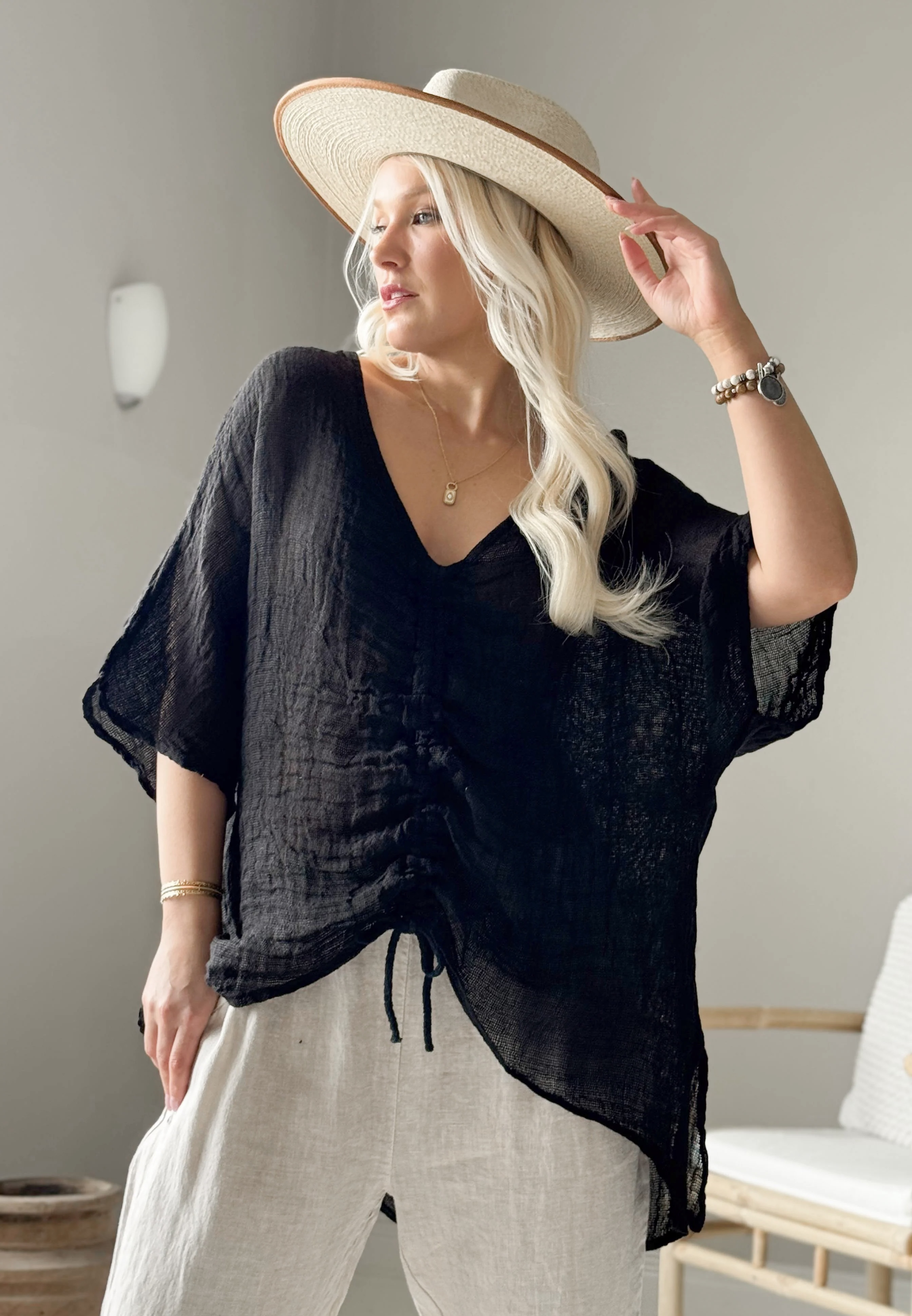 BYPIAS BOHEMIANA LINNEN BLOUSE AZURA ZWART