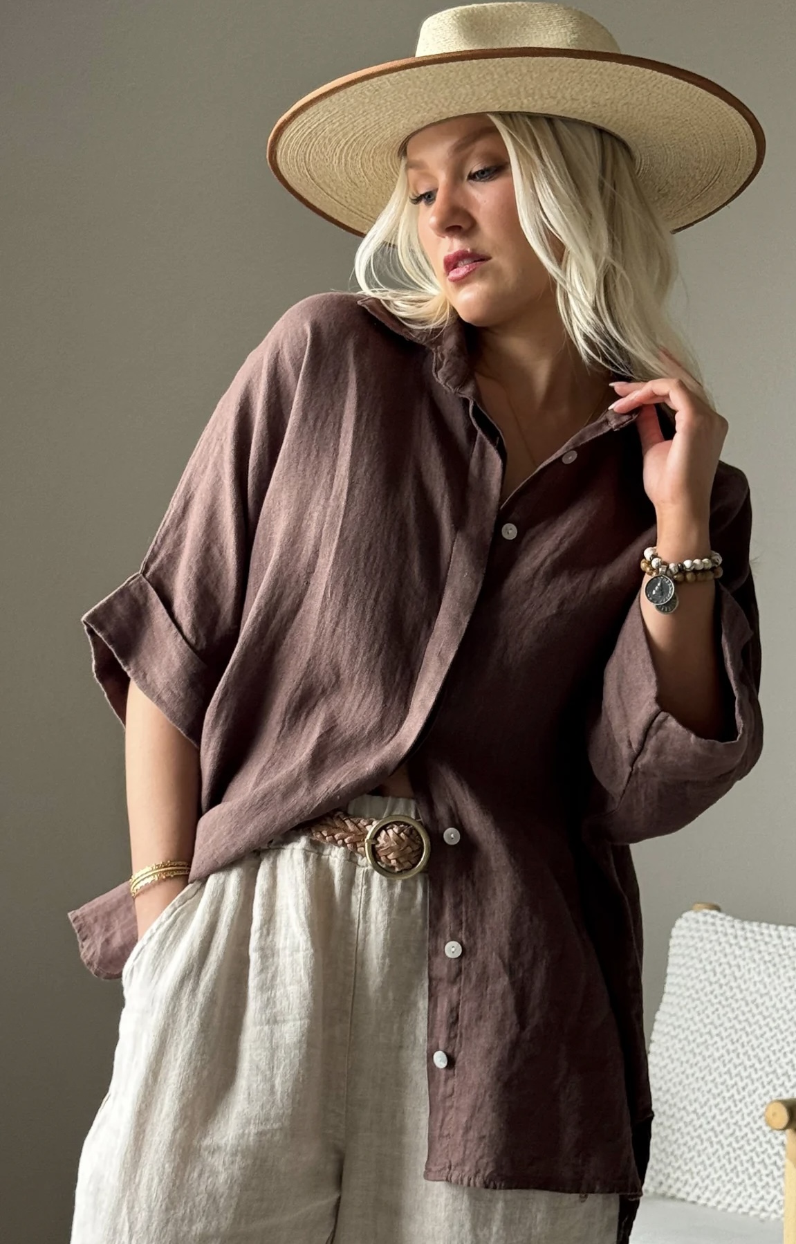 BYPIAS, BOHEMIANA DAYBREAK BLOUSE COFFEE