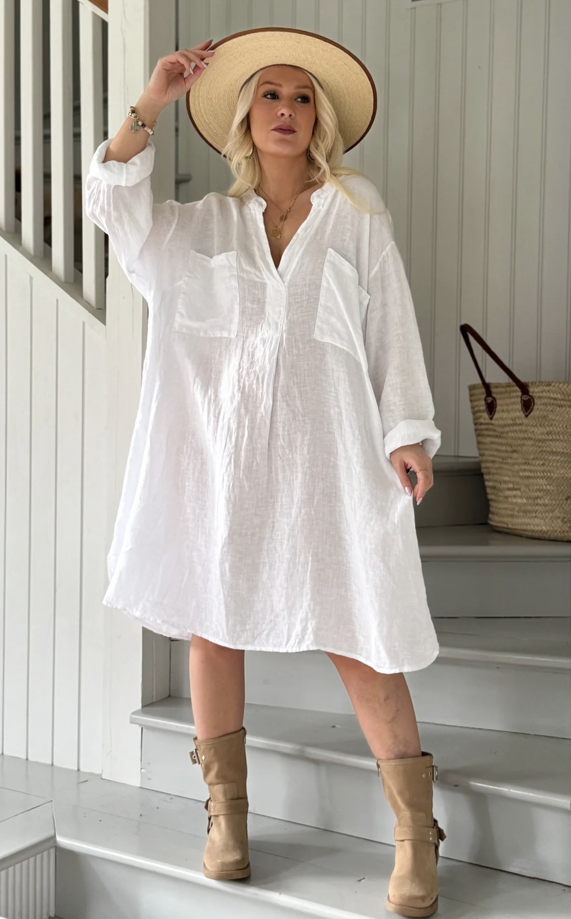 BYPIAS BOHIEMIANA. BELMONT LINNEN TUNIC WIT