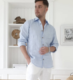 BYPIAS John  Linen shirt Oxfort Blue