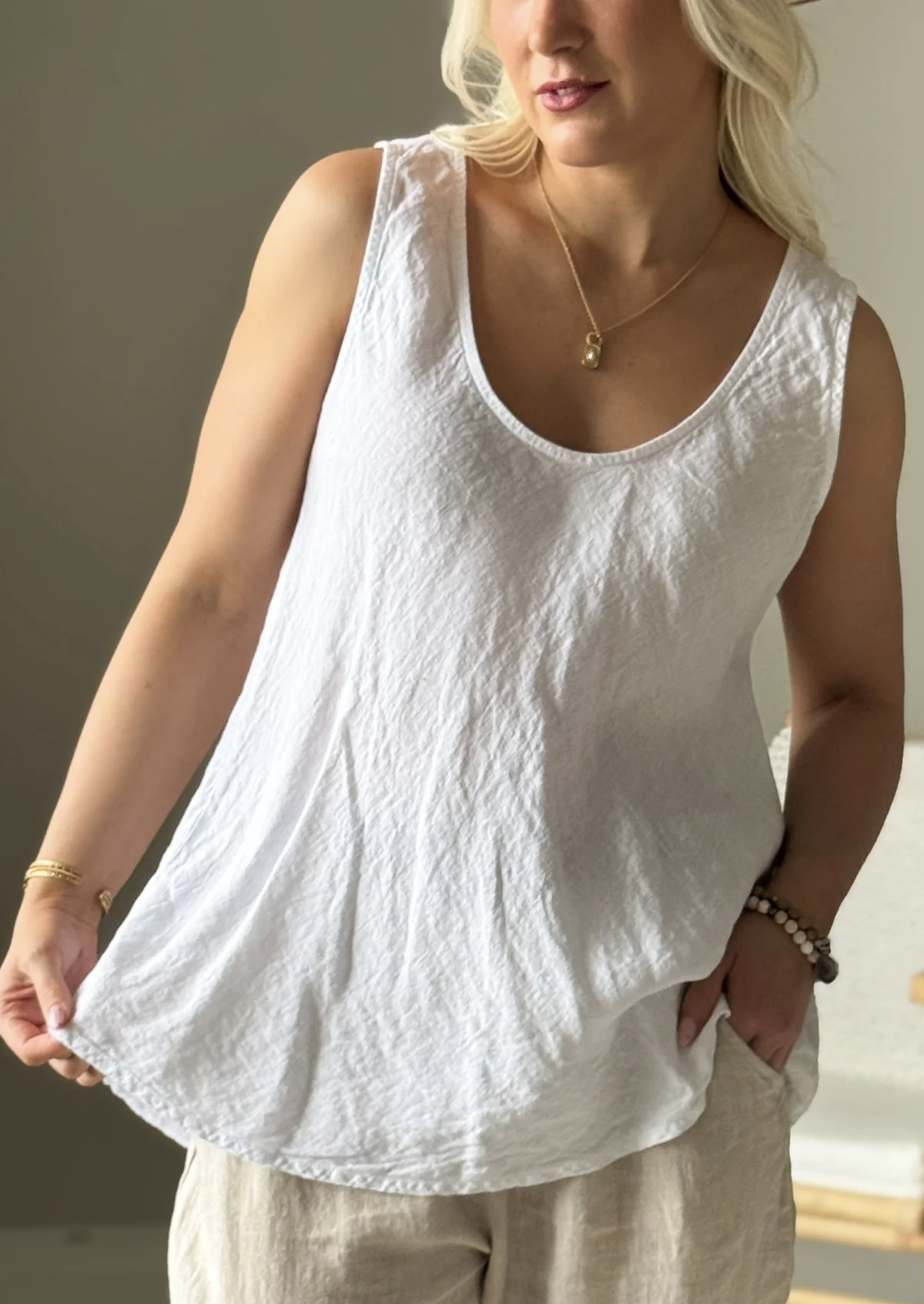BYPIAS, BOHEMIANA LINNEN TOP LINA WHITE