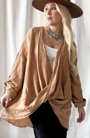 BYPIAS, BOHEMIANA  TWIST LINEN BLOUSE CARAMEL