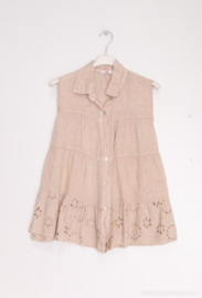 Linnen blouse sleeveless Fleur Cream