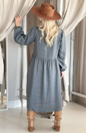 BYPIAS LOVELY AUTUM LINNEN DRESS SMOKEY BLEU