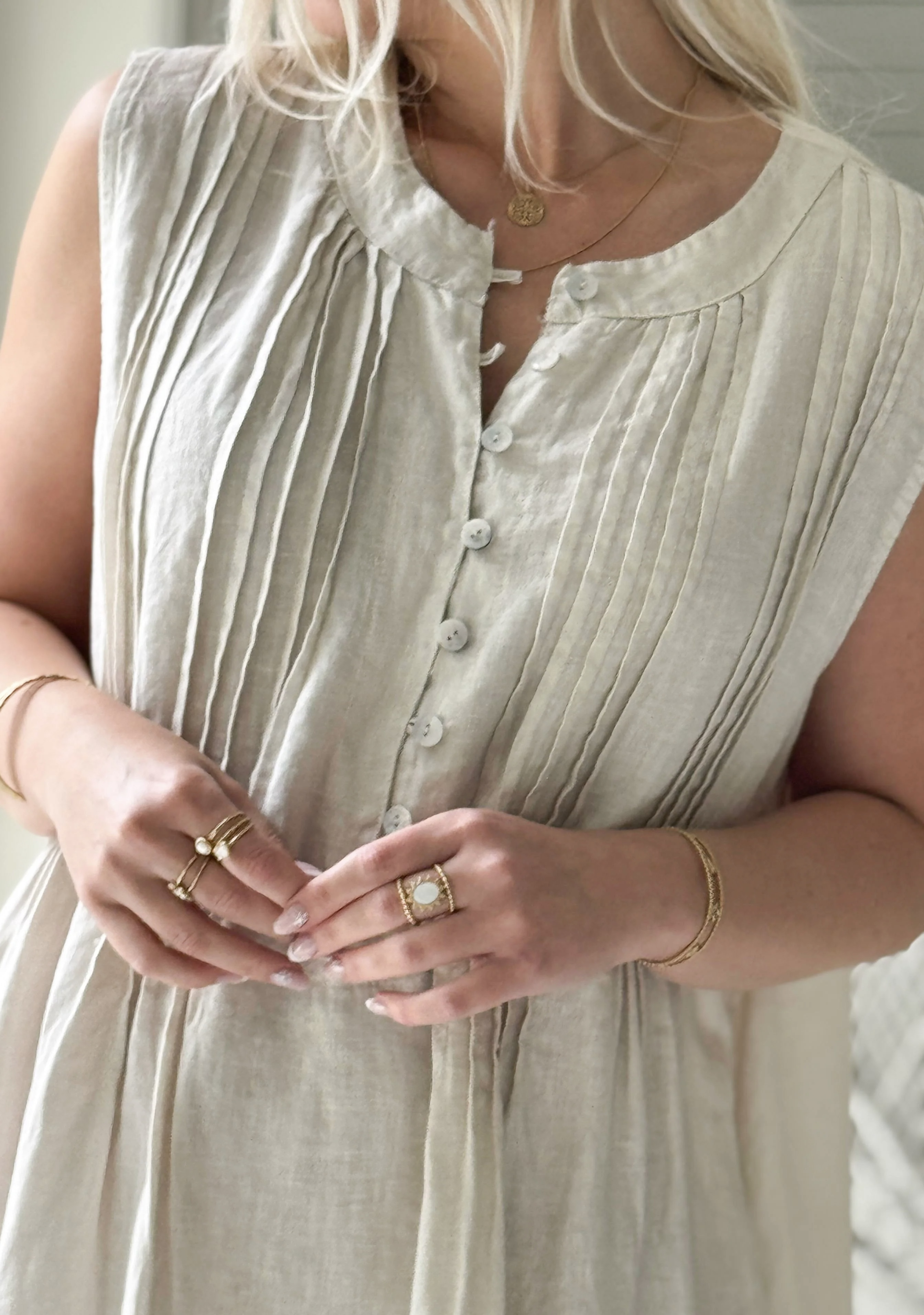 BYPIAS, BOHEMIANA  LINNEN DRESS ELIS SAND