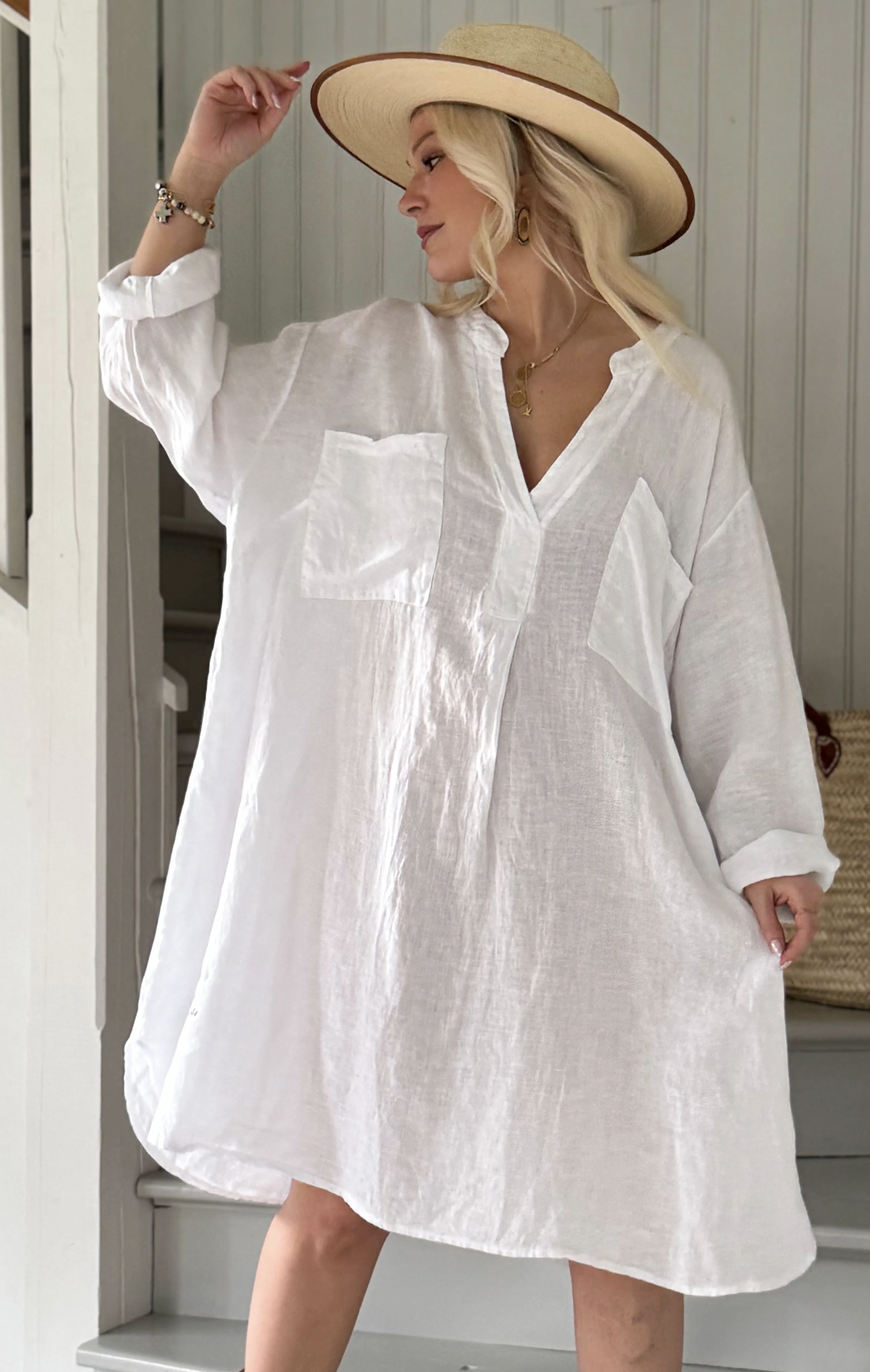 BYPIAS BOHIEMIANA. BELMONT LINNEN TUNIC WIT