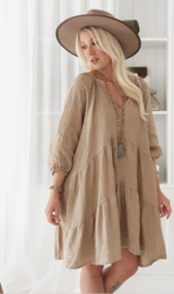 BYPIAS BOHEMIANA CALLIE LINEN DRESS, CAMEL