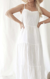 BYPIAS BOHEMIANA BONFIRE LINEN DRESS, WHITE