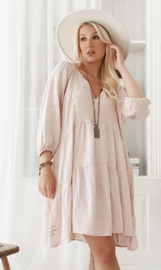 BYPIAS BOHEMIANA CALLIE LINEN DRESS, LIGHT PINK