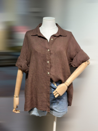 Linnen blouse Valencia Dark brown