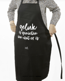 ZOEDT, Schort met tekst, Geluk is genieten ven wat er is