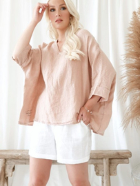 BYPIAS BOHEMIANA RELAX LINEN SHIRT, POWDER PINK