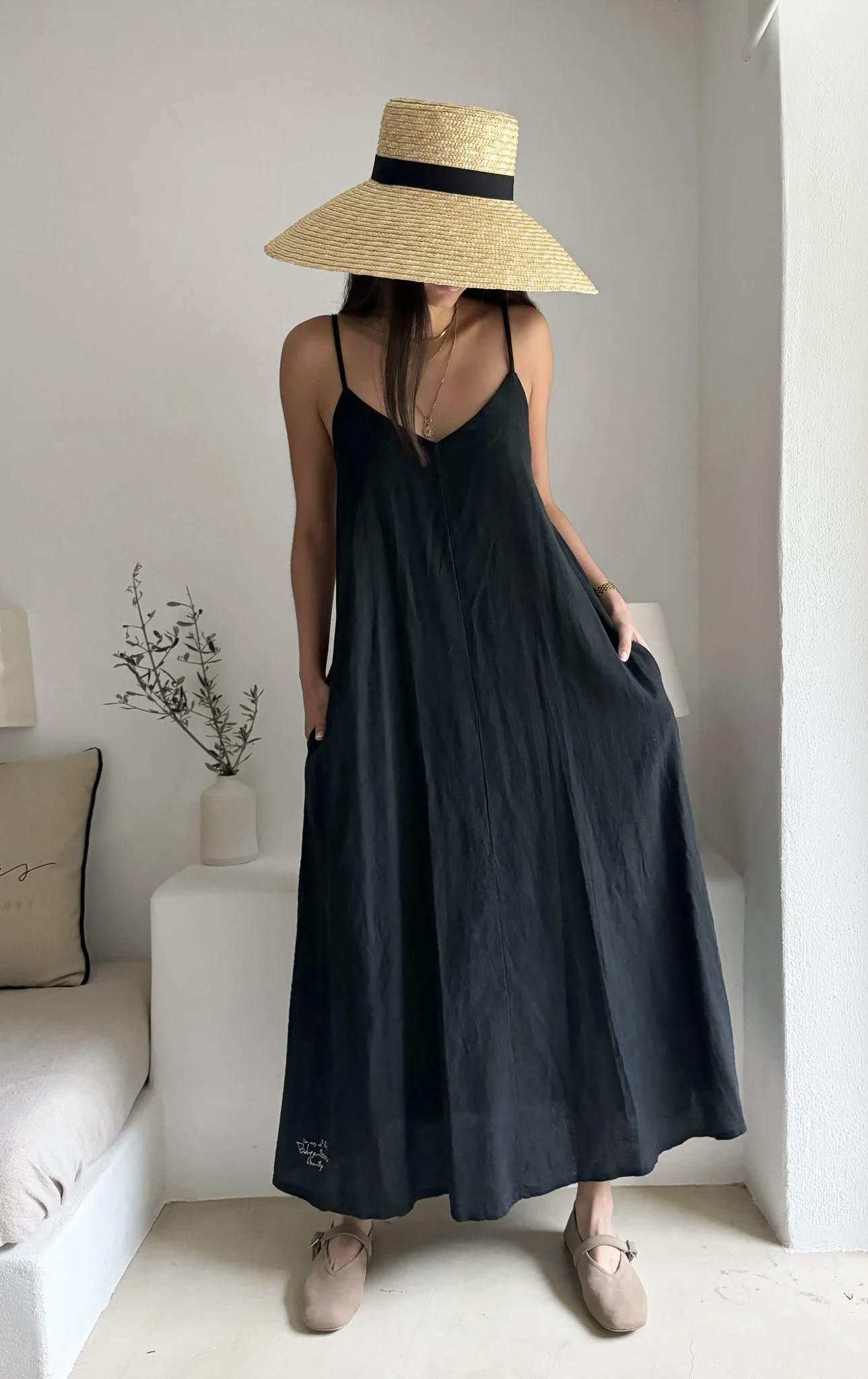 BYPIAS, BOHEMIANA  SUNNY ESCAPE LINNEN DRESS BLACK
