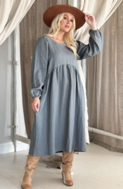 BYPIAS LOVELY AUTUM LINNEN DRESS SMOKEY BLEU