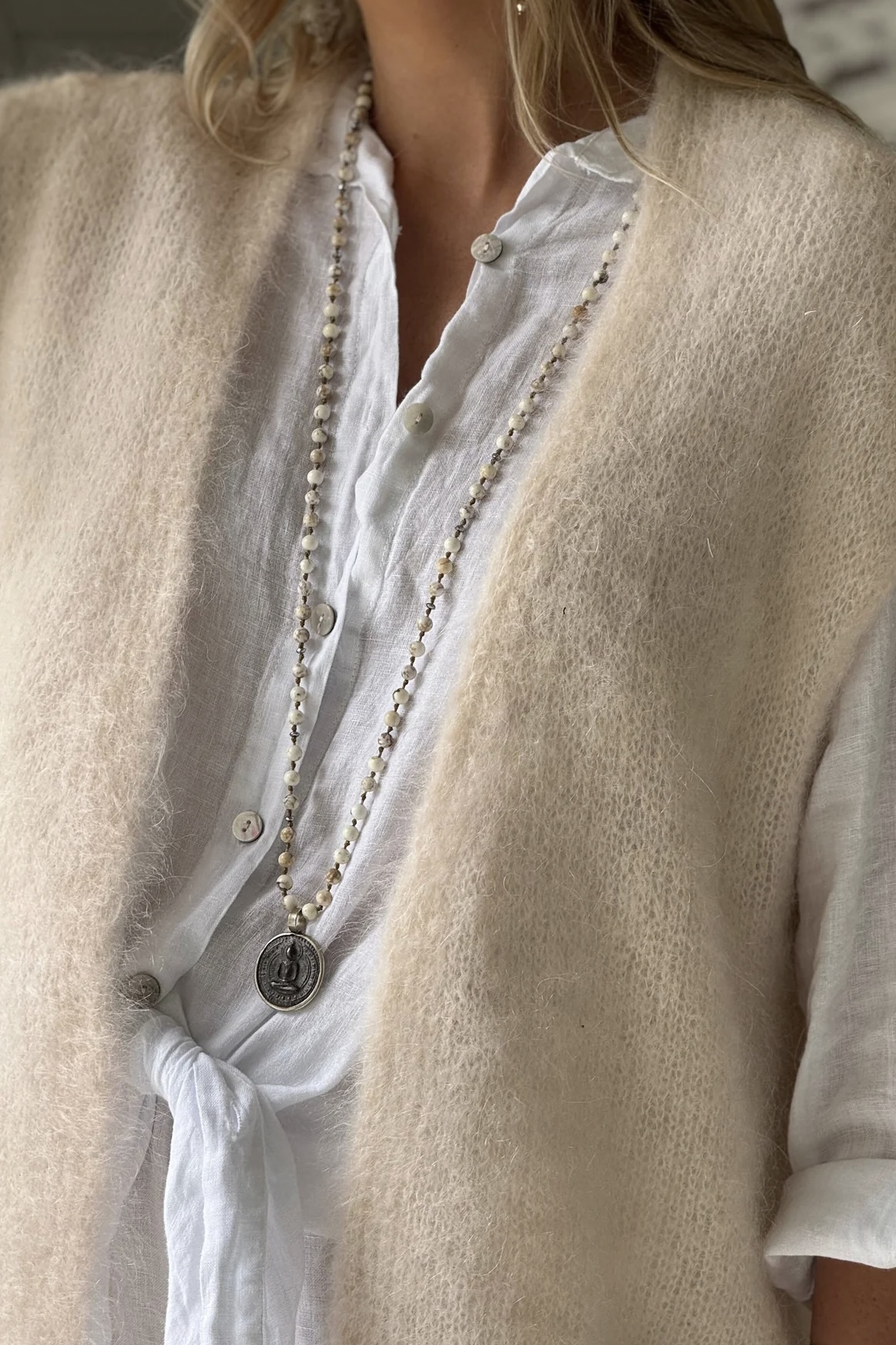 BYPIAS BOHEMIANA MALLORA MOHAIR VEST OFF WHITE