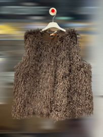 FLUFFY GILET DARK BROWN