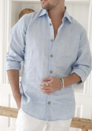 BYPIAS John  Linen shirt Oxfort Blue